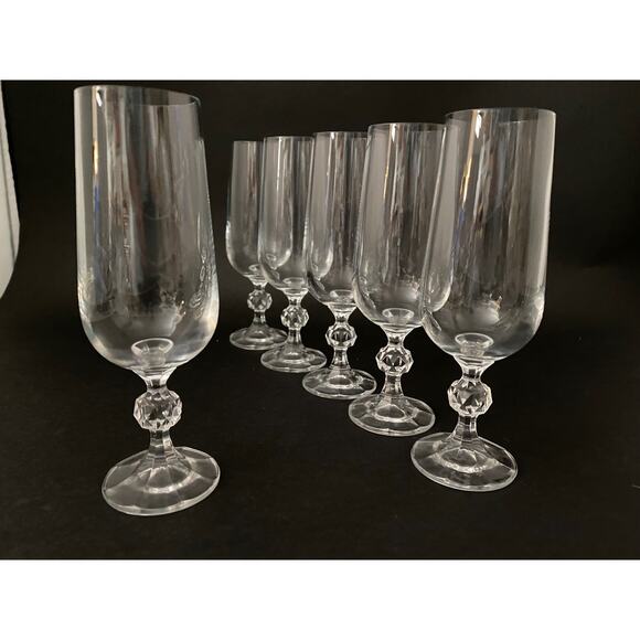 Set of 6 Claudia Crystal Champagne Flutes | 1980s Faceted Ball Stem Glasses - Picture 3 of 5